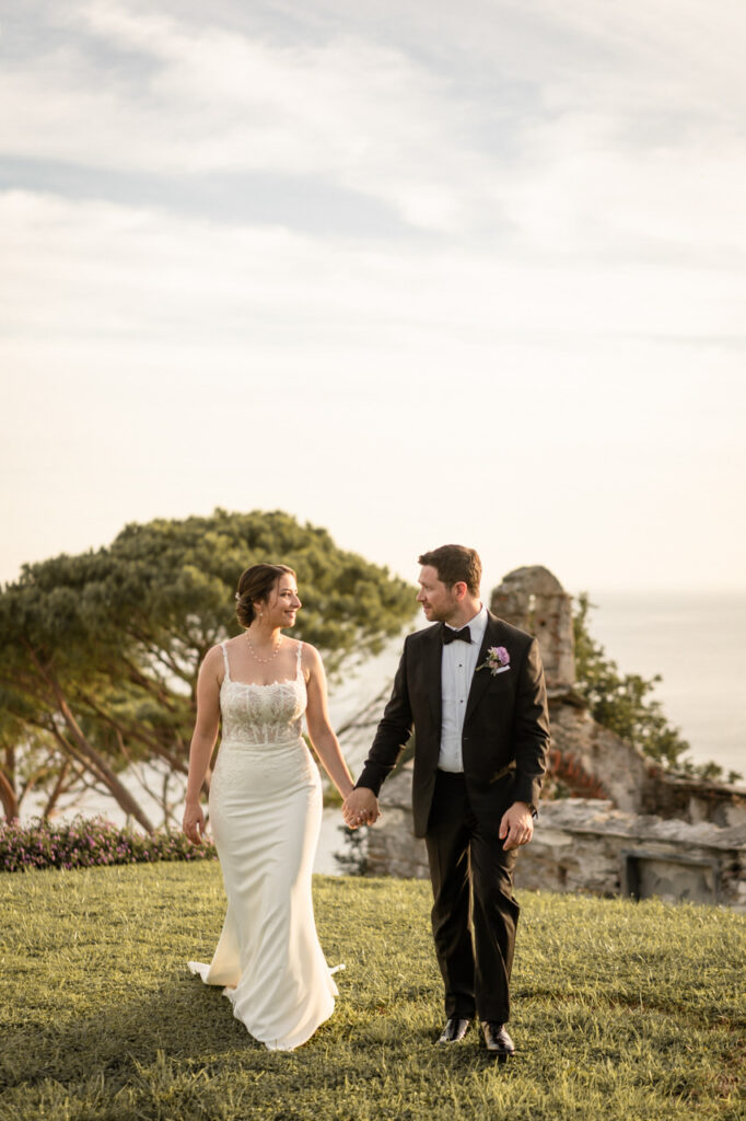 Bride and groom sharing a quiet moment after the ceremony.